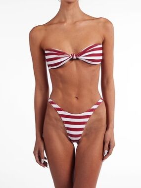 SAME Knotted Red & White Striped Bandeau Bikini in XS/Small